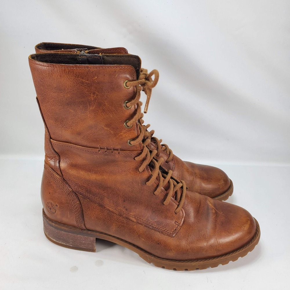 Timberland Main Hill Combat Boots Womens 7.5 Brown Leather Side Zip A169S Rugged - Picture 4 of 7